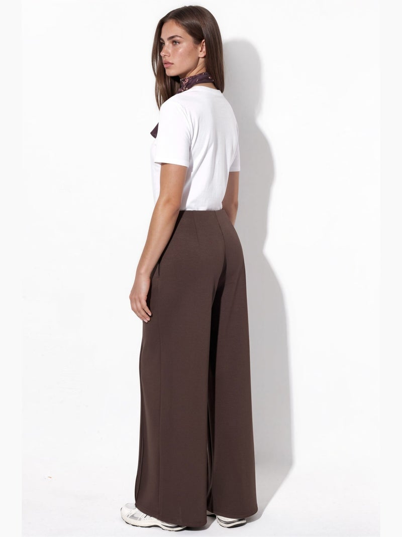 Pantalon droit avec détails en maille côtelée et toucher modal hiccup Marron chocolat - Kiabi