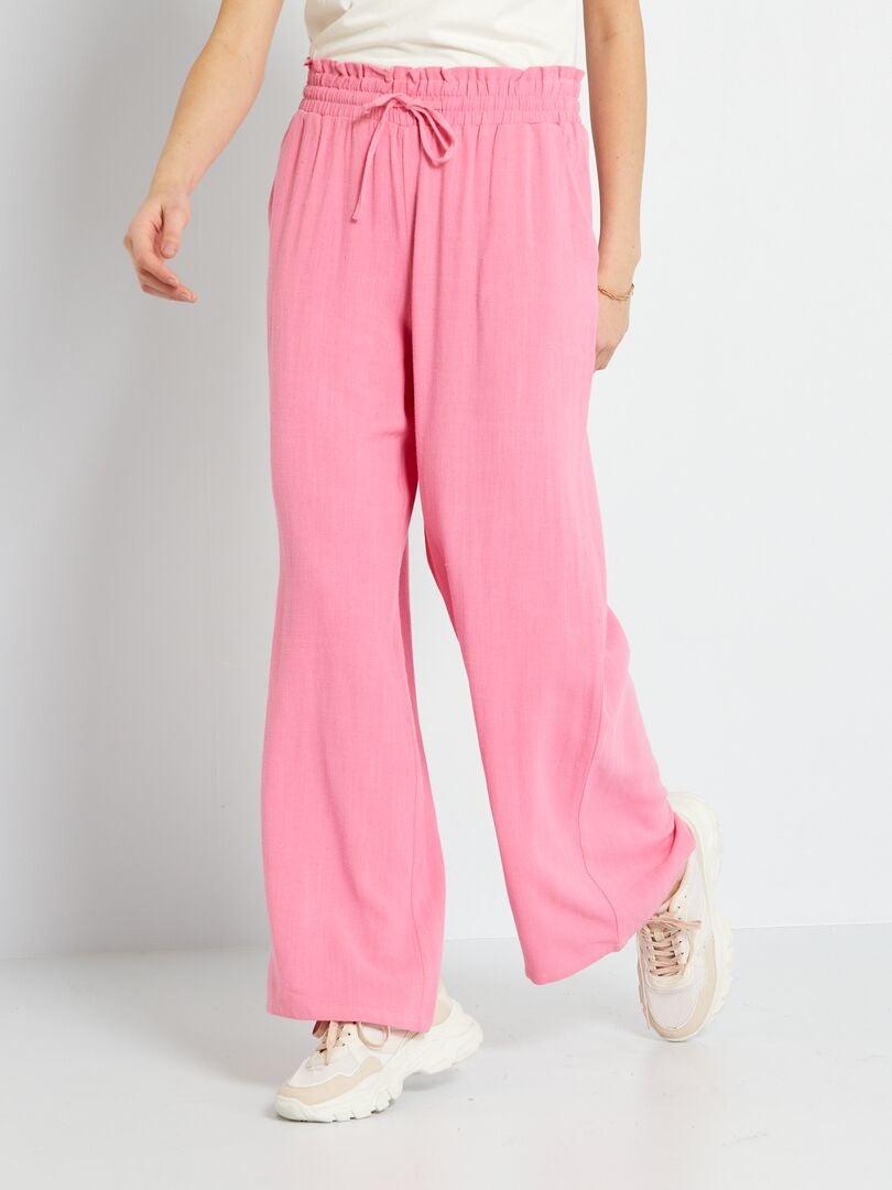 Pantalon droit avec lin rose - Kiabi