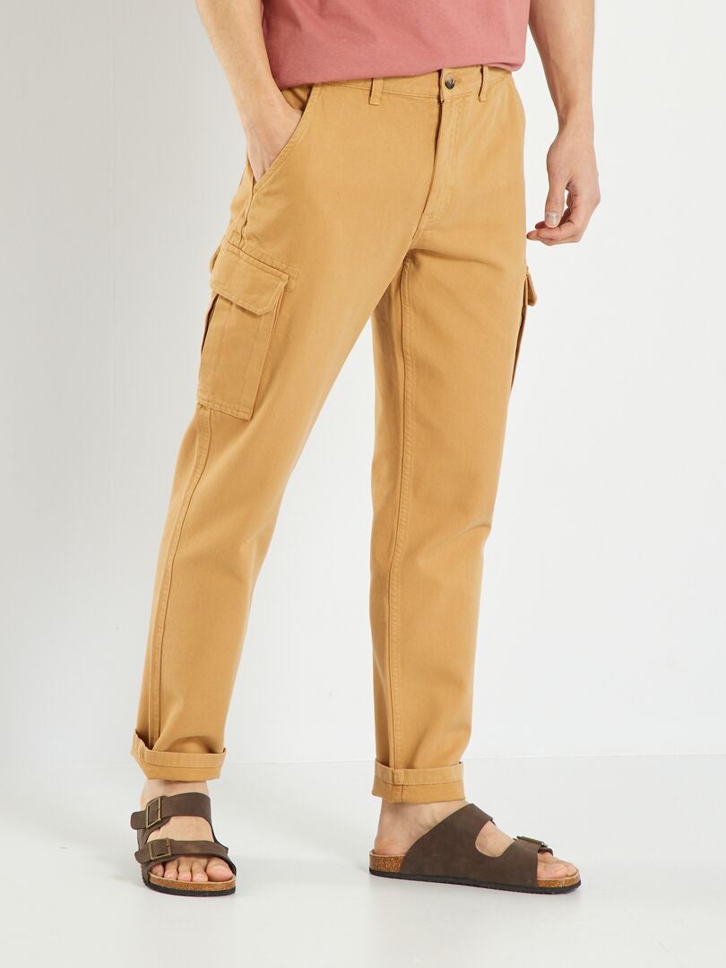 Pantalon droit avec poches à rabats Beige - Kiabi