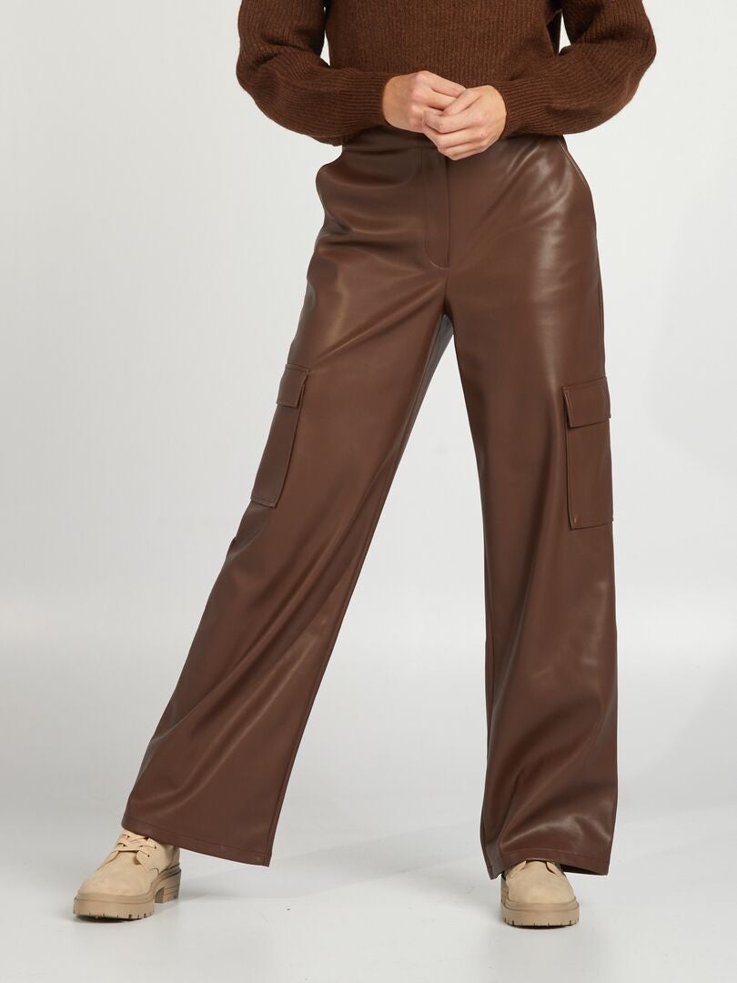 Pantalon droit avec poches sur les côtés Marron - Kiabi