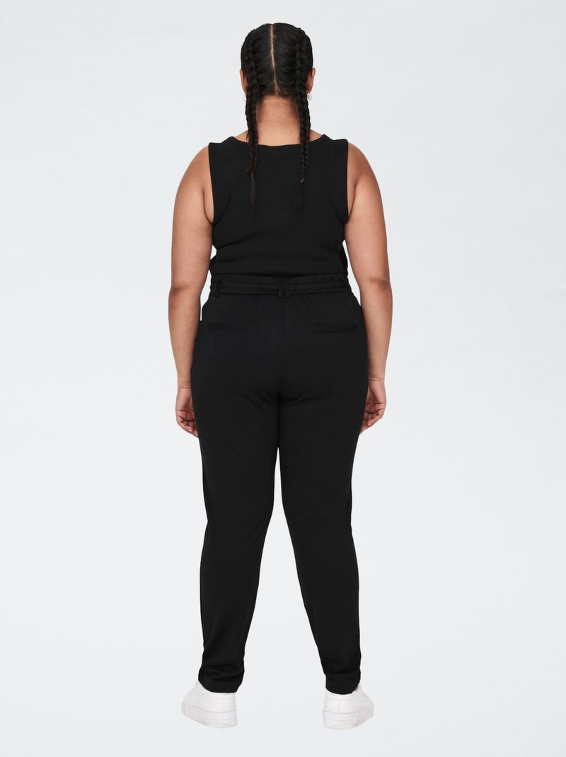 Pantalon droit avec taille élastiquée avec ceinture intégrée et 2 poches Noir - Kiabi
