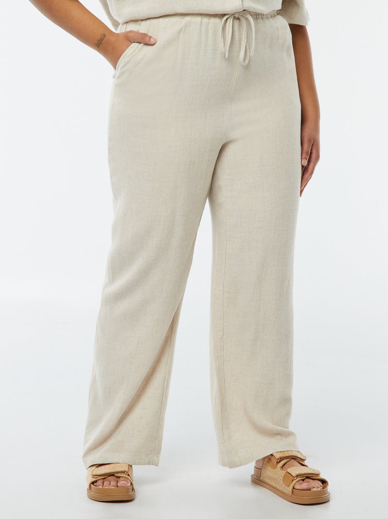 Pantalon droit avec taille élastiquée + liens Blanc - Kiabi