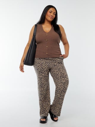 Pantalon droit avec taille élastiquée + liens