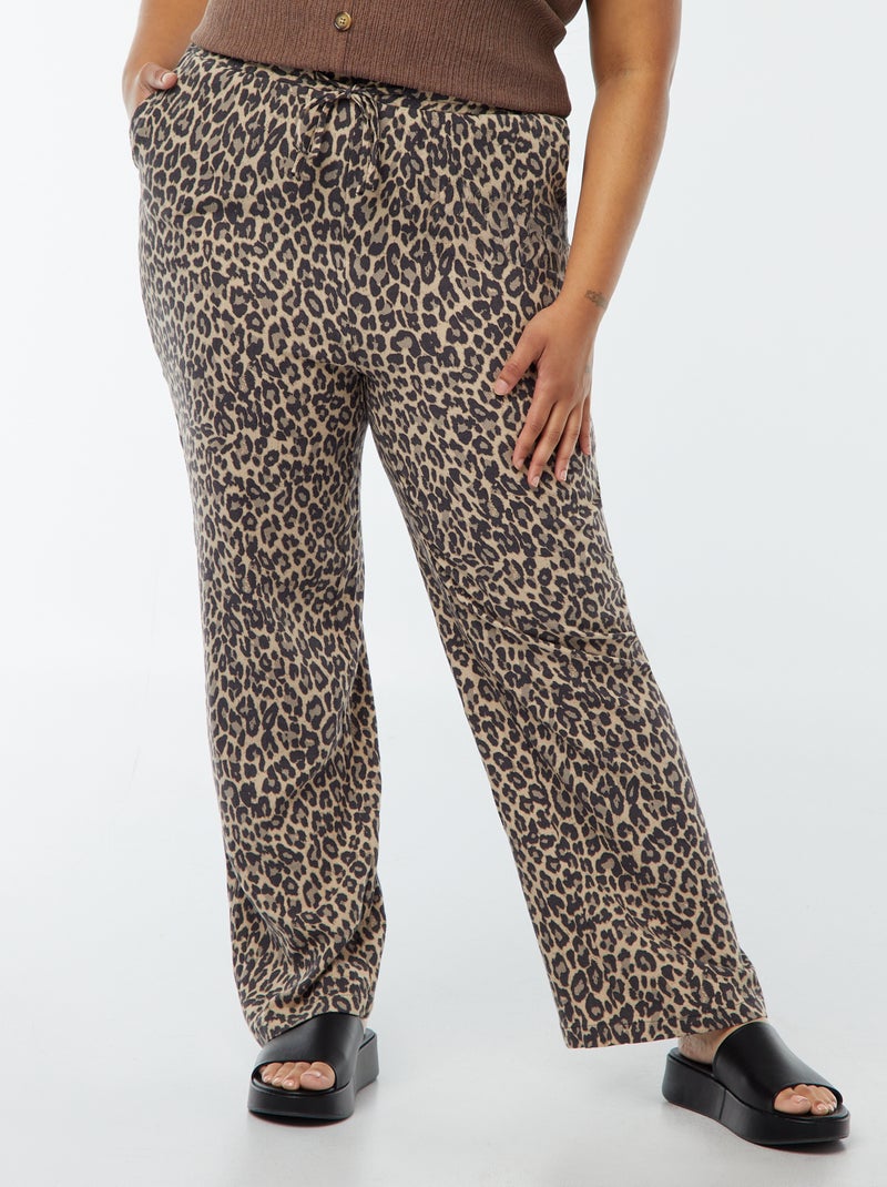 Pantalon droit avec taille élastiquée + liens Marron - Kiabi