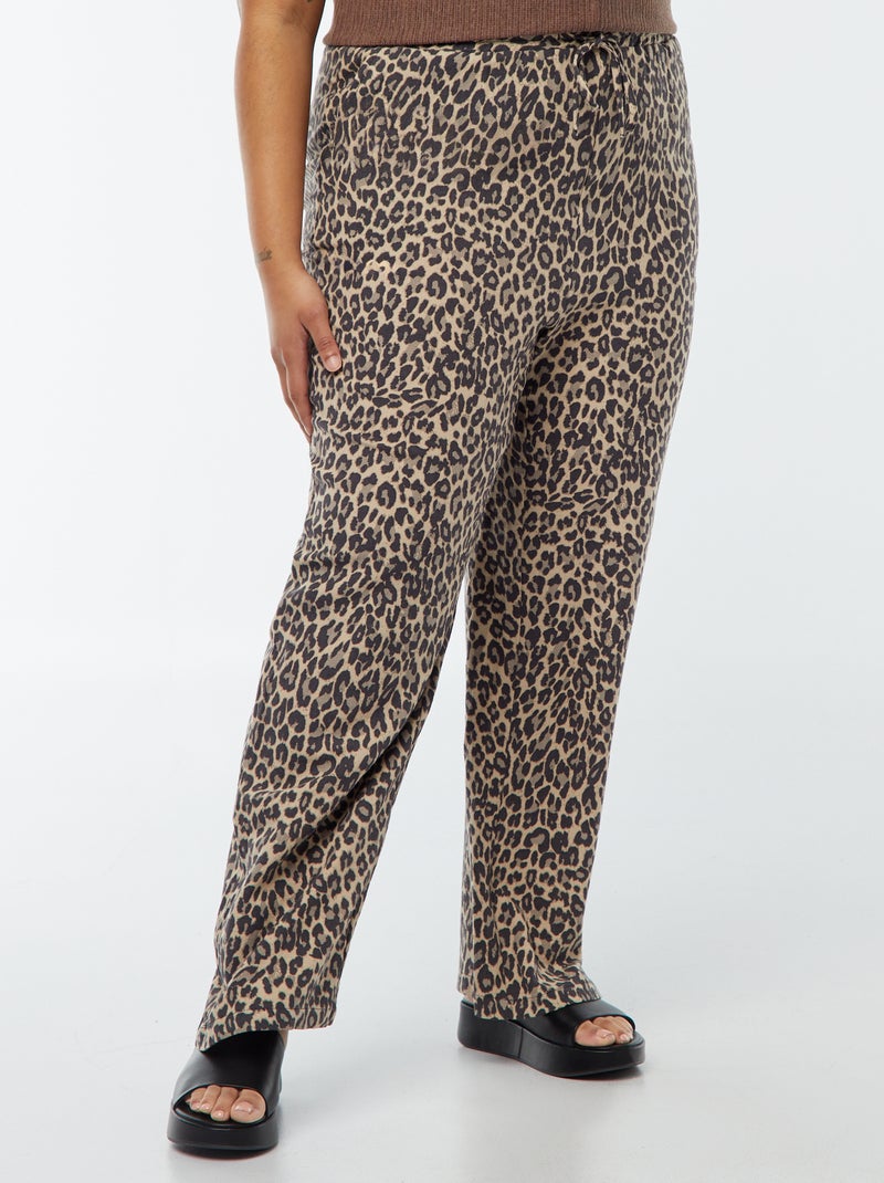 Pantalon droit avec taille élastiquée + liens Marron - Kiabi