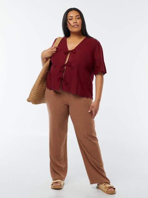 Pantalon droit avec taille élastiquée + liens - Kiabi