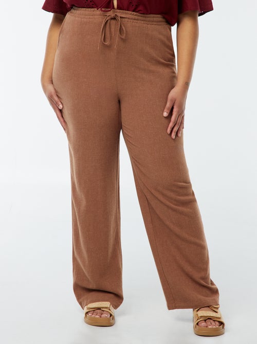 Pantalon droit avec taille élastiquée + liens - Kiabi
