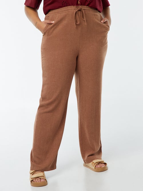 Pantalon droit avec taille élastiquée + liens - Kiabi