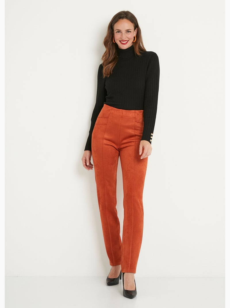 Pantalon droit ceinture élastiquée maille suédée - Afibel Brique - Kiabi