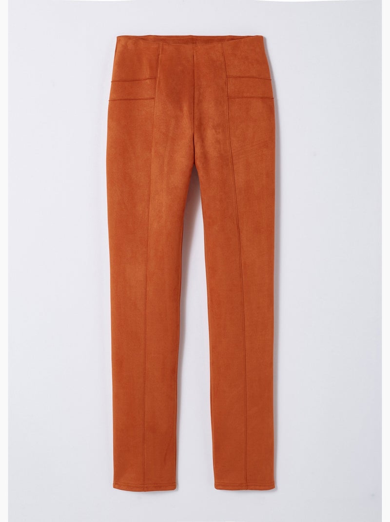 Pantalon droit ceinture élastiquée maille suédée - Afibel Orange - Kiabi