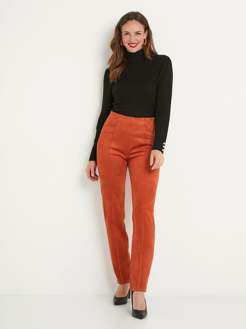 Pantalon droit ceinture élastiquée maille suédée Rouge brique - Kiabi