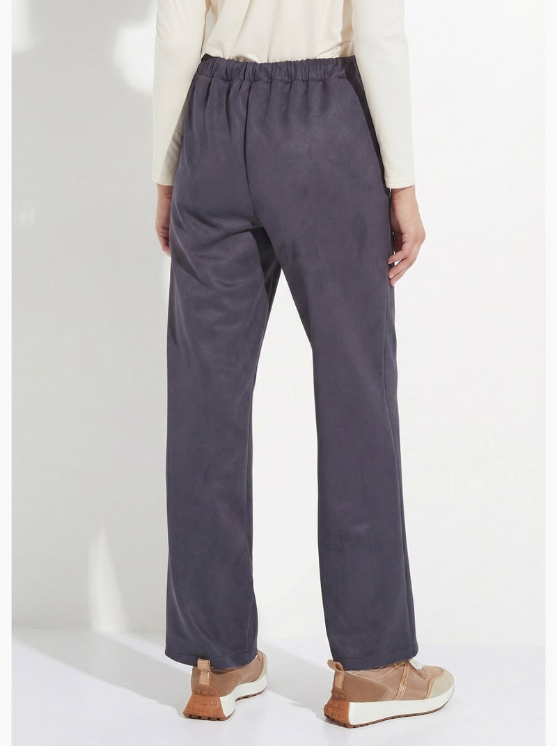 Pantalon droit ceinture élastiquée tissu suédé - Afibel Bleu marine - Kiabi