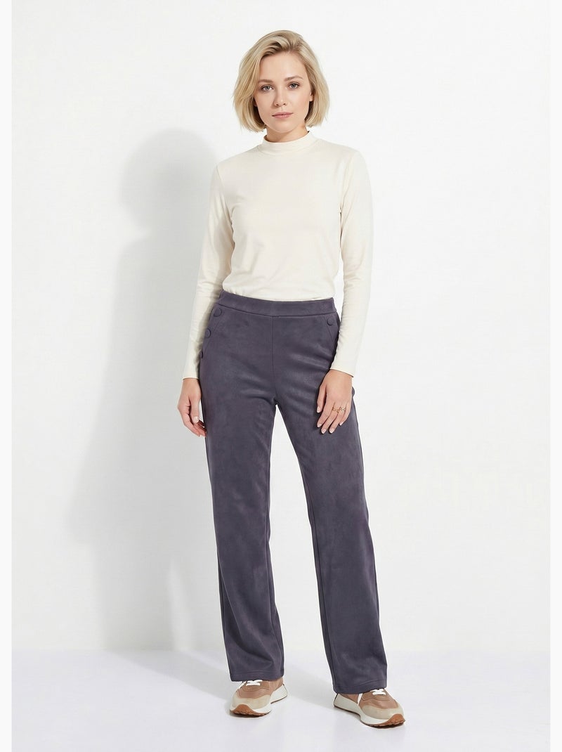 Pantalon droit ceinture élastiquée tissu suédé - Afibel Bleu marine - Kiabi