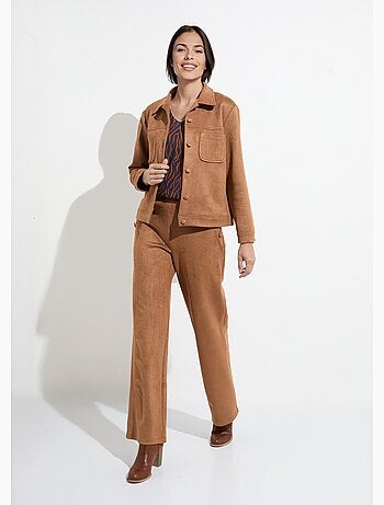 Pantalon droit ceinture élastiquée tissu suédé - Afibel