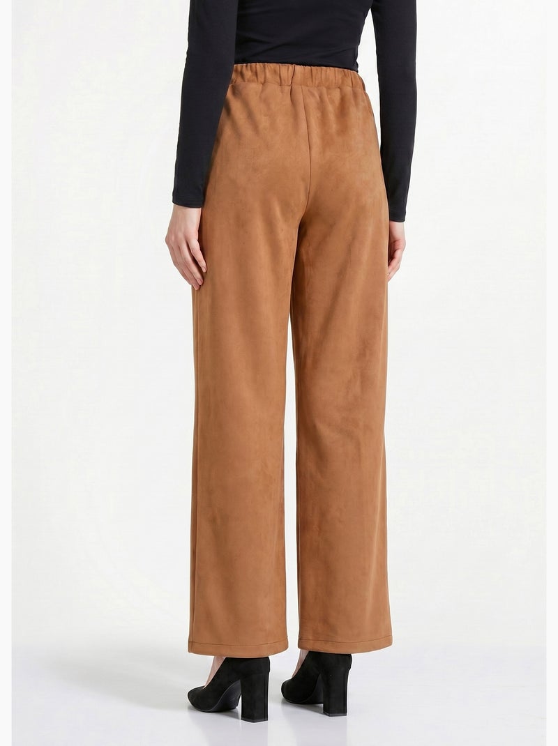 Pantalon droit ceinture élastiquée tissu suédé - Afibel Camel - Kiabi