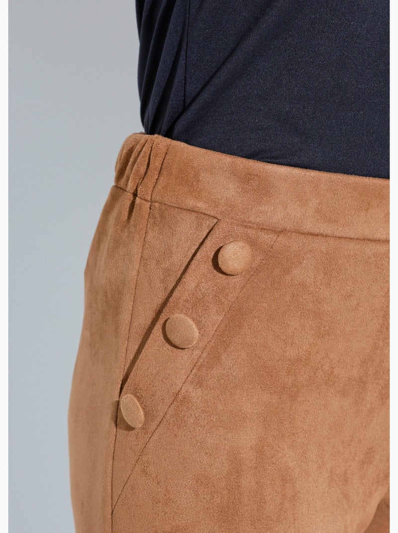 Pantalon droit ceinture élastiquée tissu suédé - Afibel Camel - Kiabi