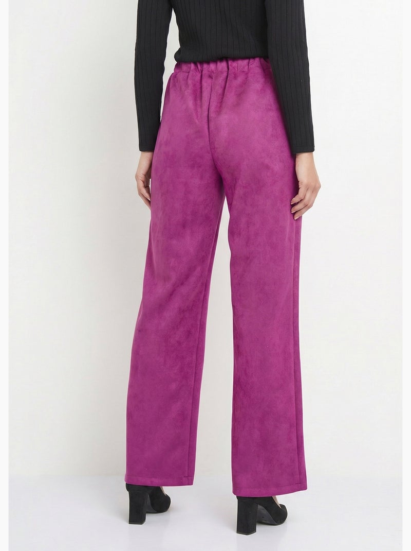 Pantalon droit ceinture élastiquée tissu suédé - Afibel Violet - Kiabi