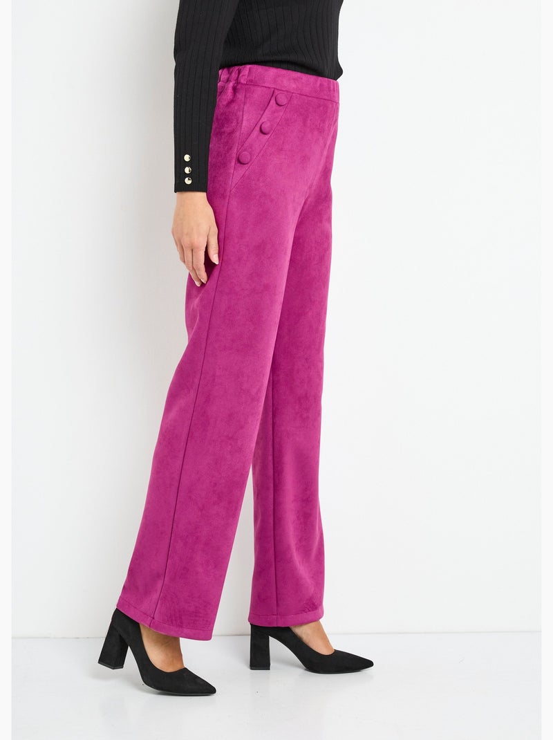 Pantalon droit ceinture élastiquée tissu suédé - Afibel Violet - Kiabi