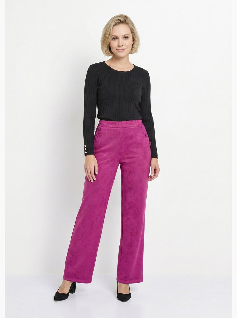 Pantalon droit ceinture élastiquée tissu suédé - Afibel Violet - Kiabi