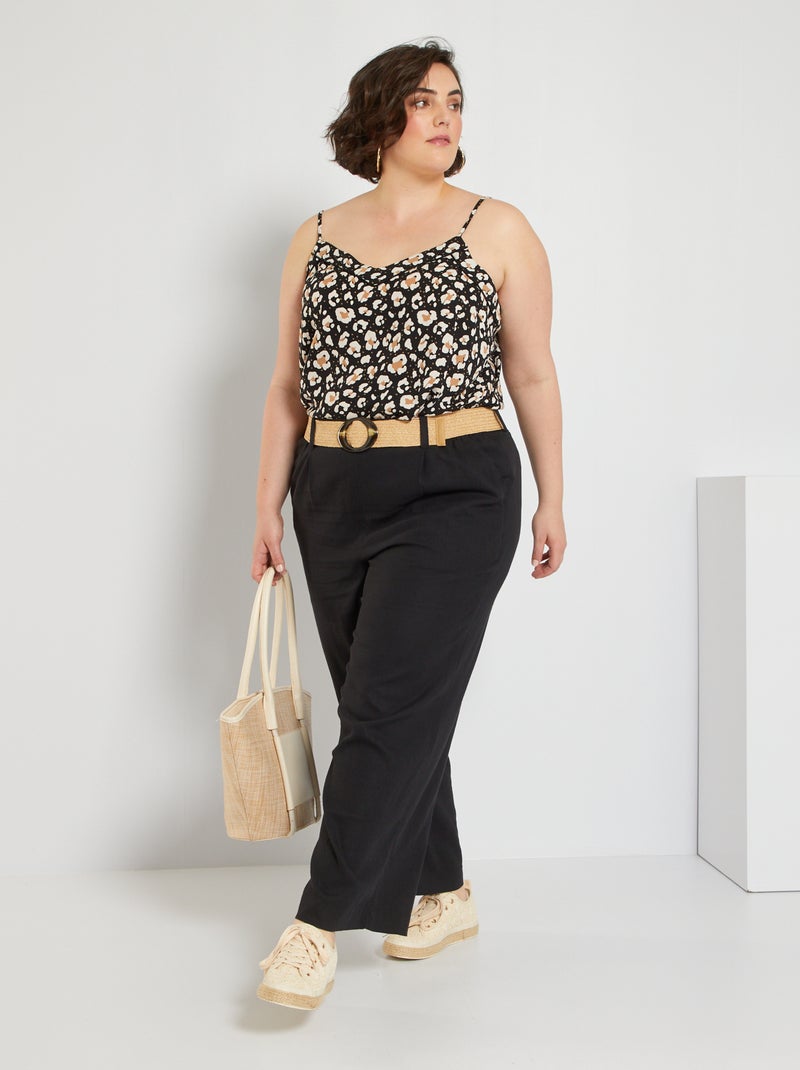 Pantalon droit + ceinture noir - Kiabi