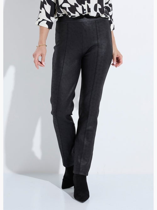 Pantalon droit ceinture semi-élastiquée aspect peau - Kiabi