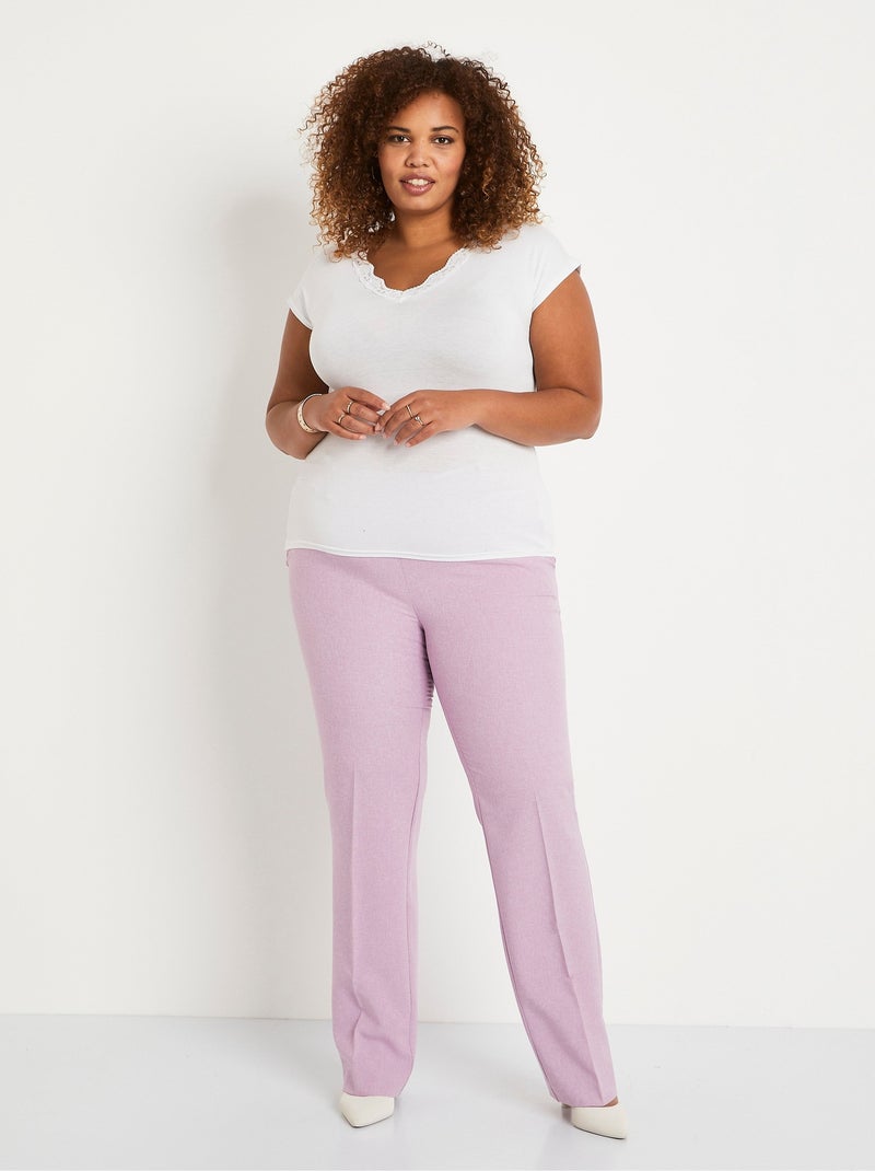 Pantalon droit ceinture semi-élastiquée Violet - Kiabi