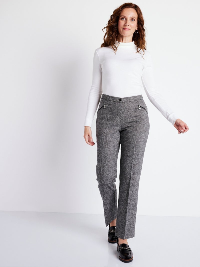 Pantalon droit chevrons ou chiné entrejambe 70 cm - Afibel Gris chiné - Kiabi