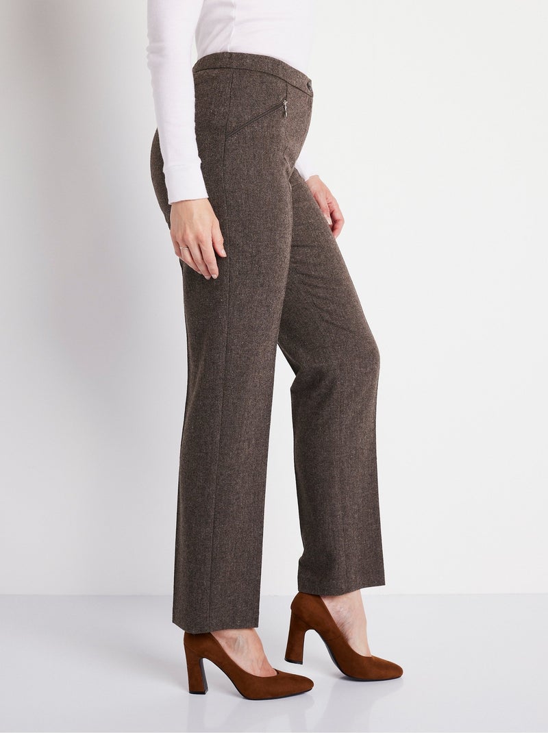 Pantalon droit chevrons ou chiné entrejambe 70 cm Marron - Kiabi