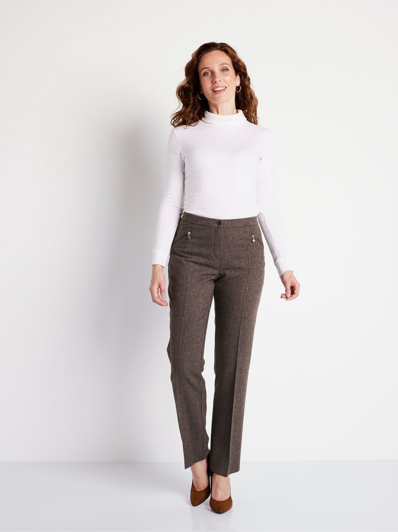 Pantalon droit chevrons ou chiné entrejambe 70 cm Marron - Kiabi