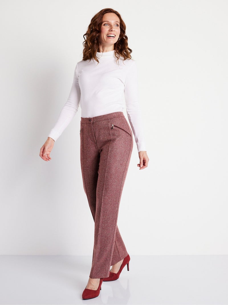 Pantalon droit chevrons ou chiné entrejambe 70 cm Rouge - Kiabi