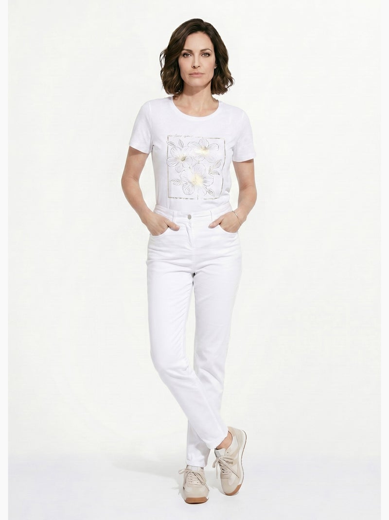 Pantalon droit coton stretch 5 poches - afibel Blanc - Kiabi