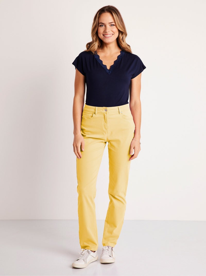 Pantalon droit coton stretch 5 poches - afibel Jaune - Kiabi