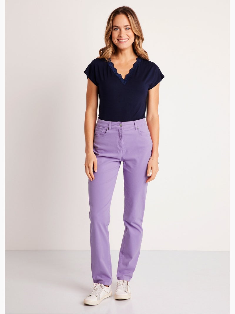 Pantalon droit coton stretch 5 poches - afibel Violet - Kiabi