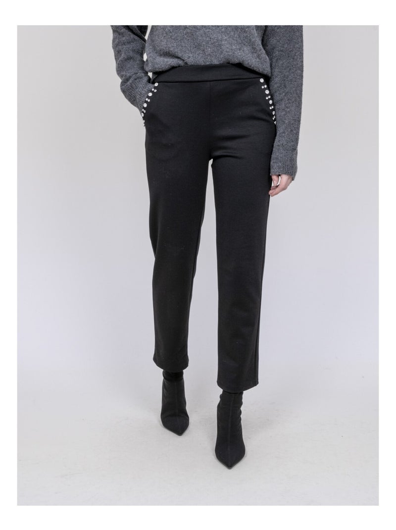 Pantalon droit détails strass ESMENA Noir - Kiabi