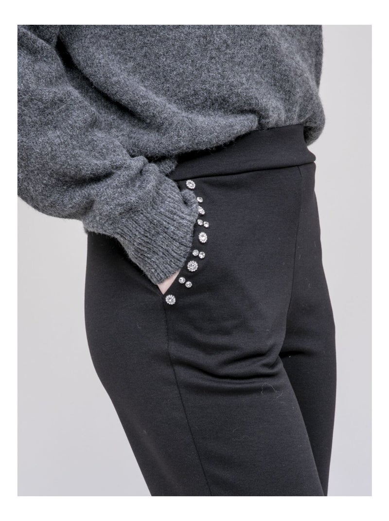 Pantalon droit détails strass ESMENA Noir - Kiabi