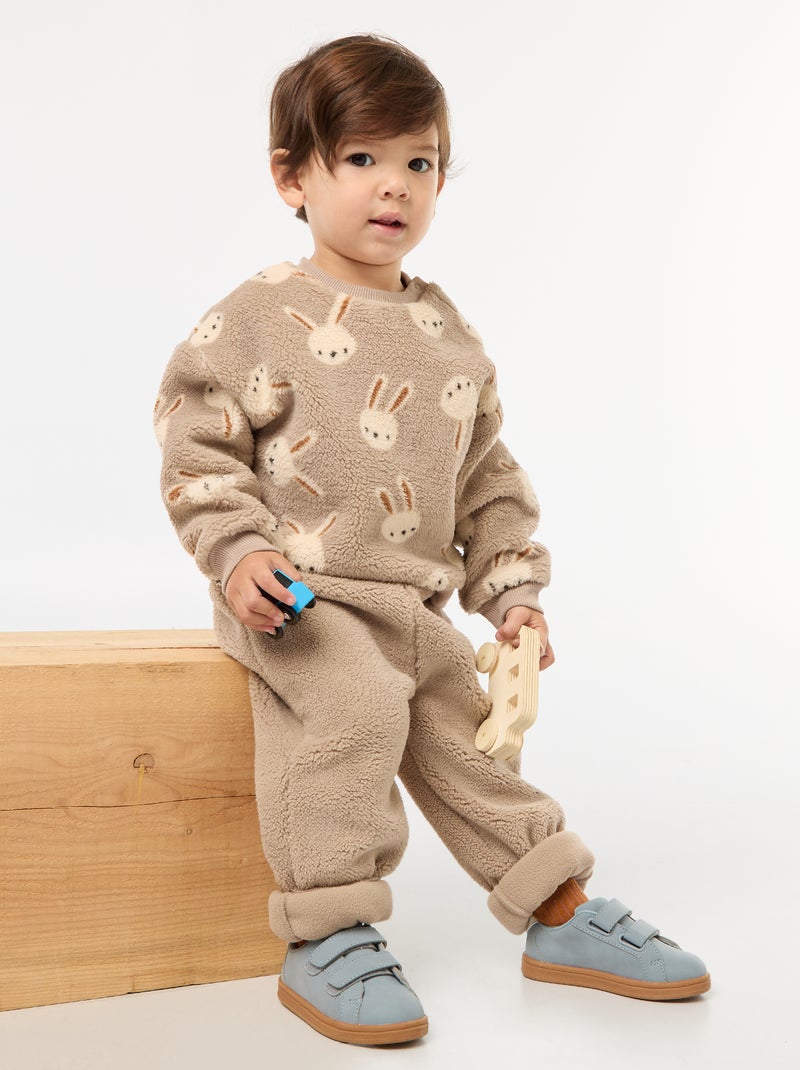 Pantalon droit effet moutonné uni Beige - Kiabi