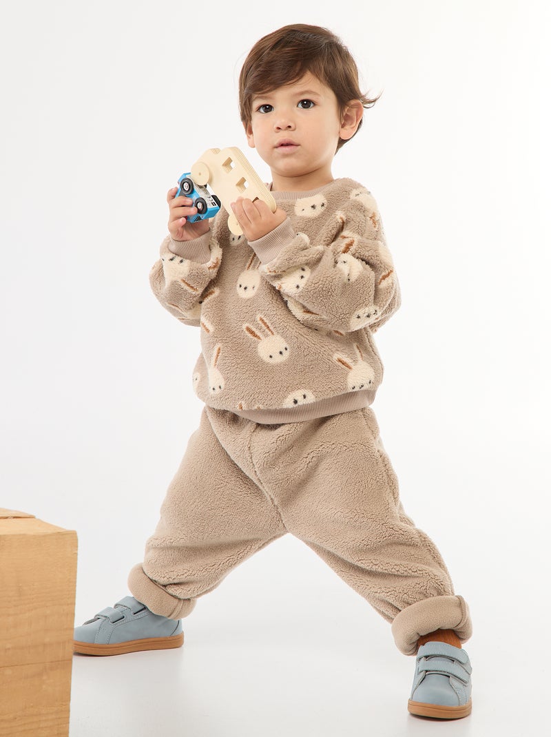 Pantalon droit effet moutonné uni Beige - Kiabi