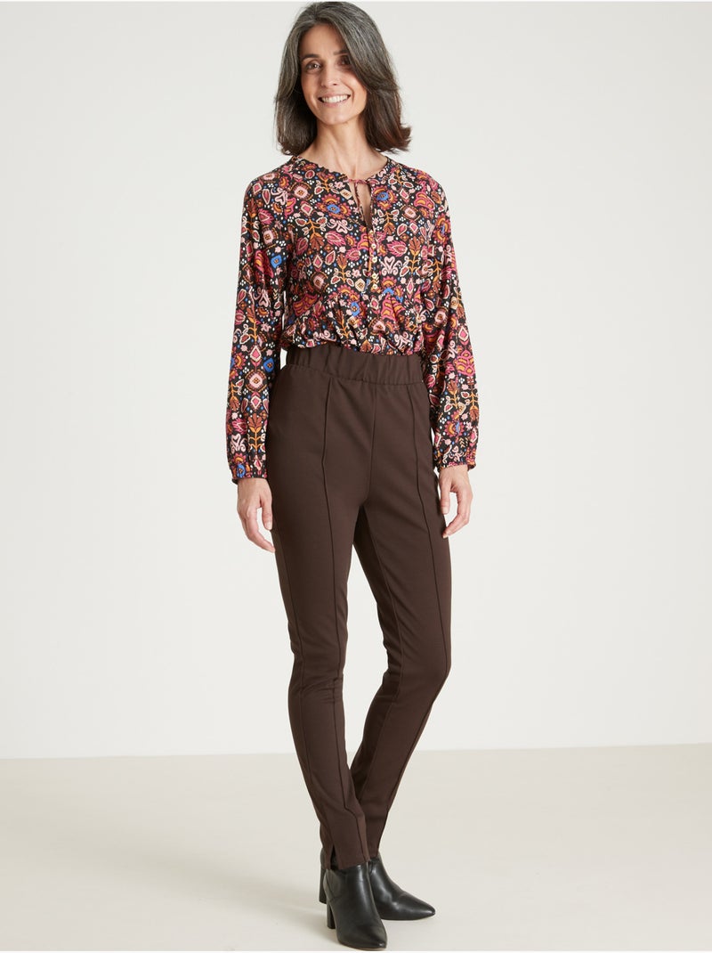 Pantalon droit élastiqué en maille milan - DAXON Marron chocolat - Kiabi