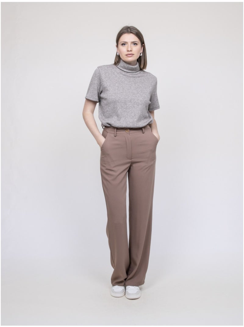 Pantalon droit ELMEDINA Beige - Kiabi