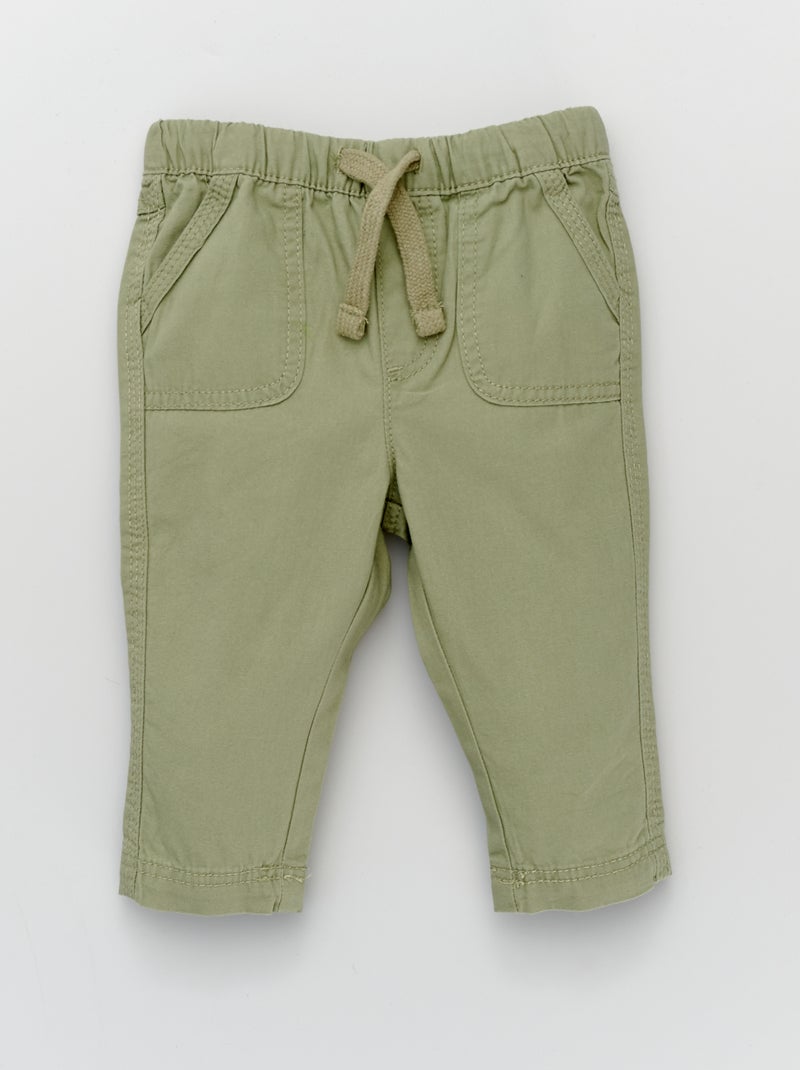 Pantalon droit en coton kaki - Kiabi