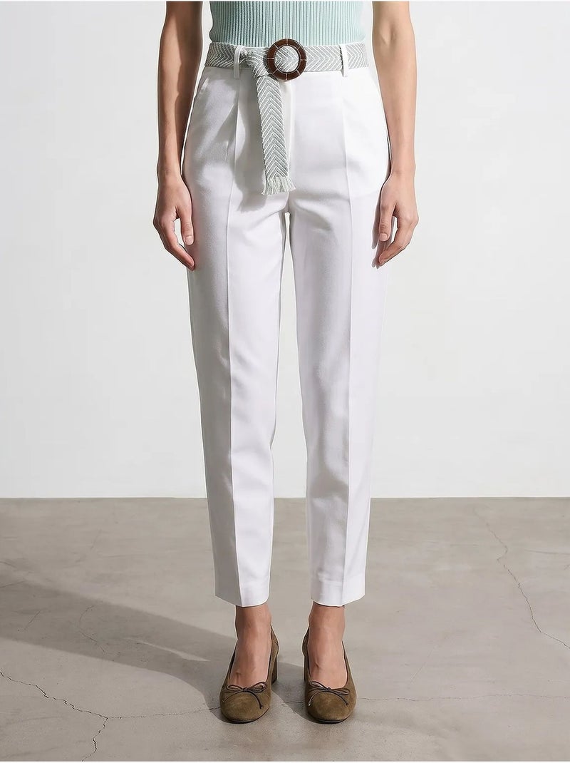 Pantalon droit en crêpe à plis dilvin Blanc - Kiabi