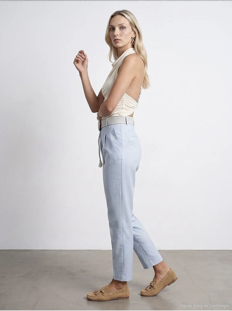 Pantalon droit en crêpe à plis dilvin Bleu pastel - Kiabi
