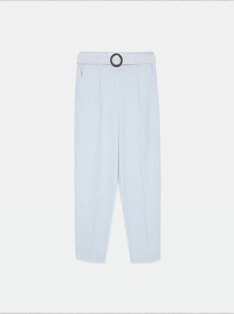 Pantalon droit en crêpe à plis dilvin Bleu pastel - Kiabi