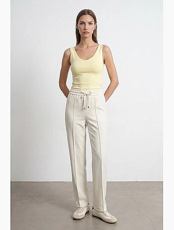 Pantalon droit en crêpe à taille coulissante dilvin