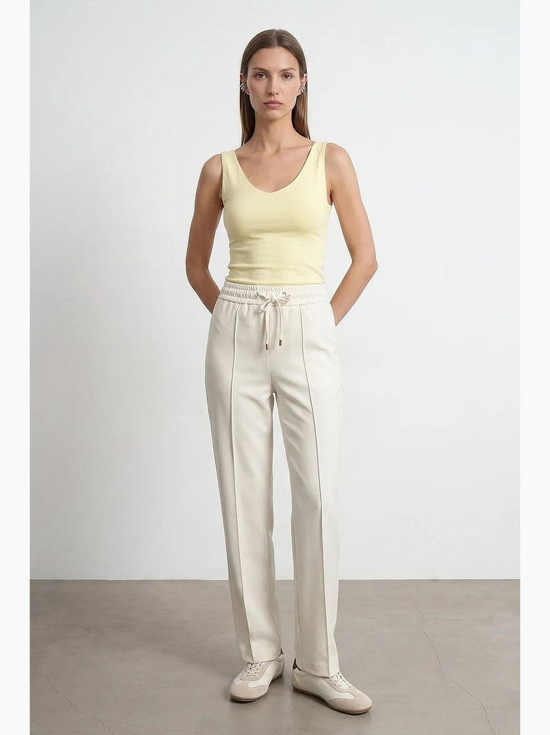 Pantalon droit en crêpe à taille coulissante dilvin Blanc cassé - Kiabi