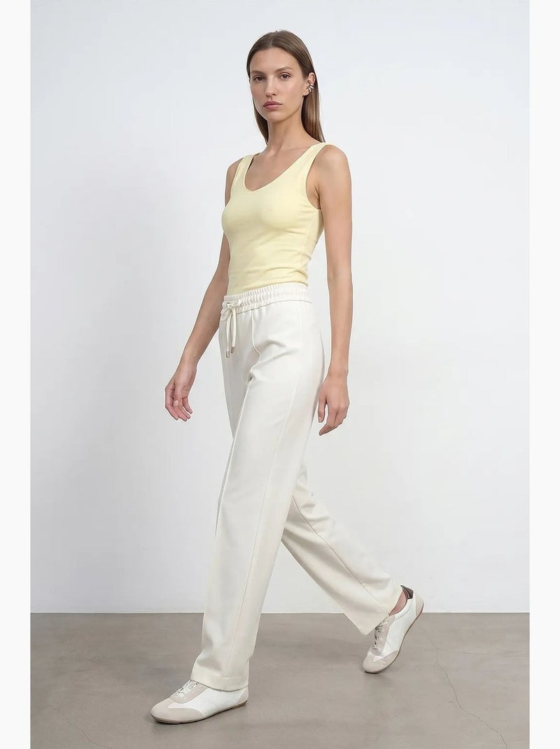 Pantalon droit en crêpe à taille coulissante dilvin Blanc cassé - Kiabi