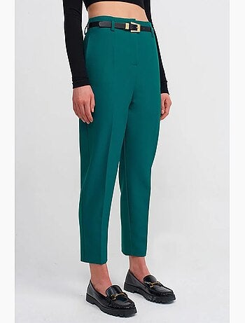 Pantalon droit en crêpe à taille haute avec ceinture dilvin