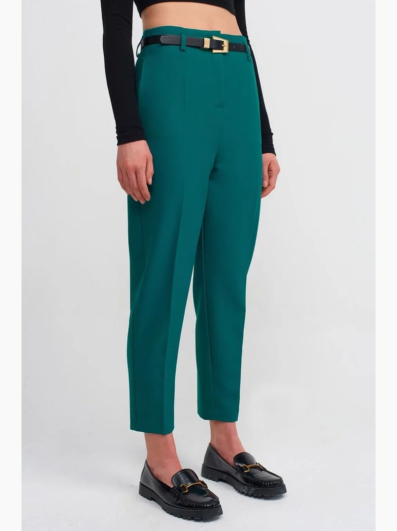 Pantalon droit en crêpe à taille haute avec ceinture dilvin Vert émeraude - Kiabi