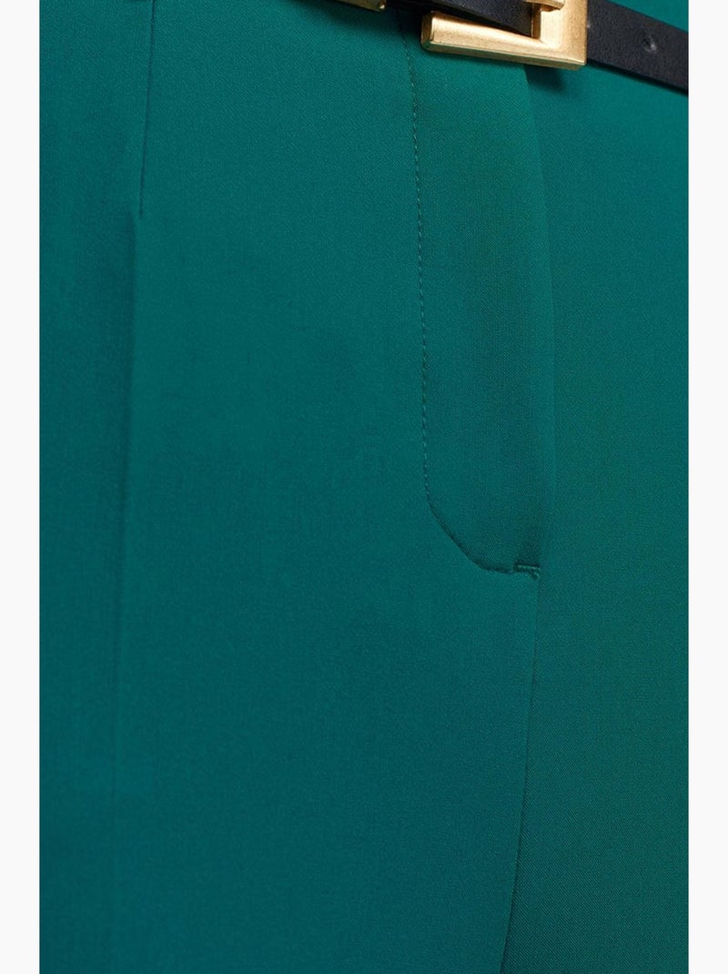 Pantalon droit en crêpe à taille haute avec ceinture dilvin Vert émeraude - Kiabi