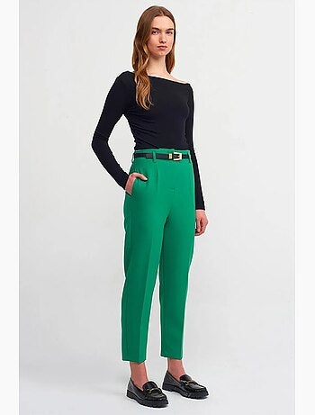 Pantalon droit en crêpe à taille haute avec ceinture dilvin
